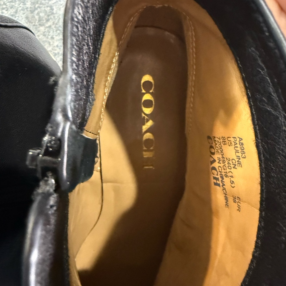 Coach Pauline Black Leather Ankle Boots with Low Heel, Size 8B - Picture 8 of 13